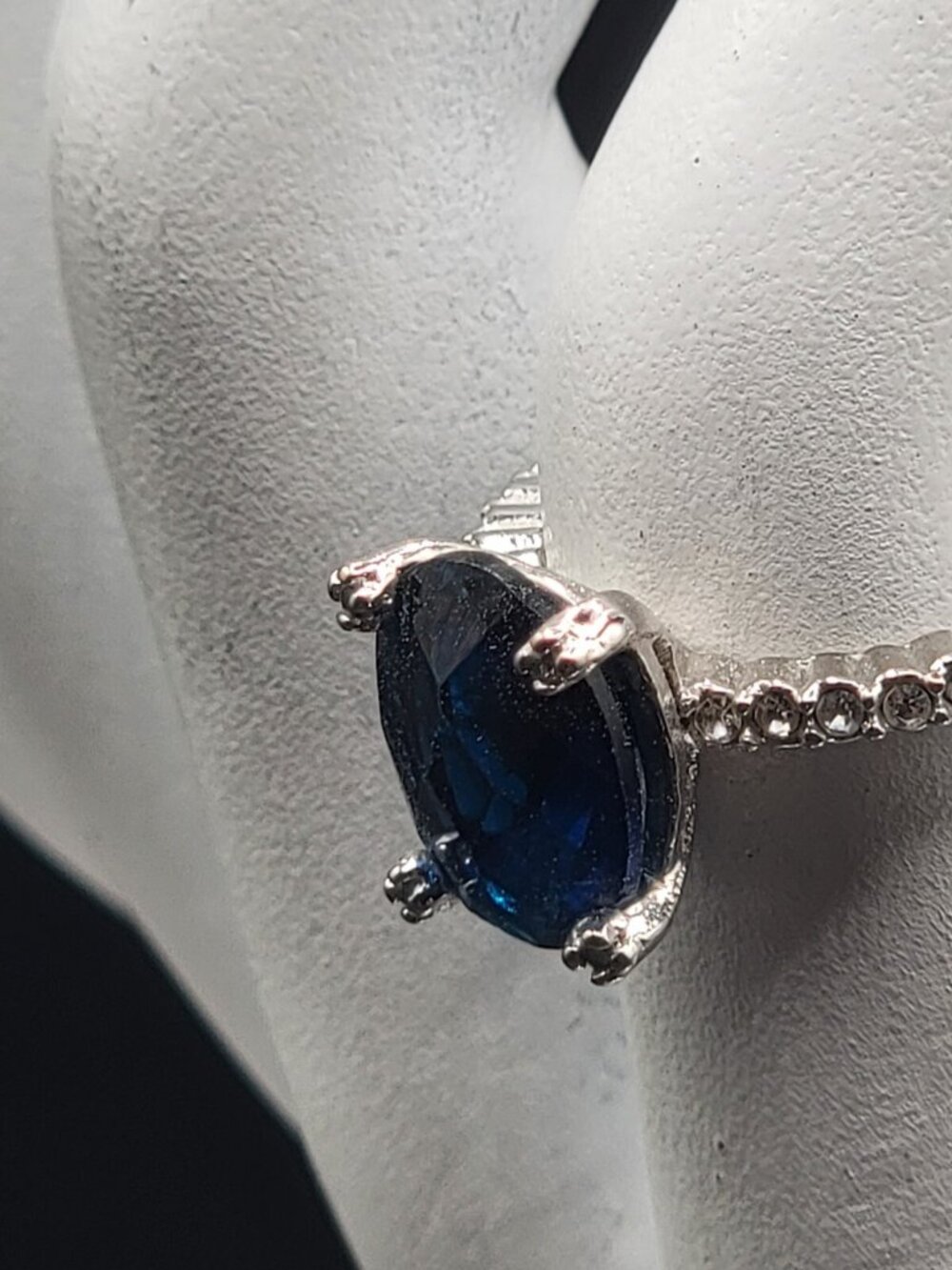 Sterling Silver Sapphire Ring NV Nevada 925 Pave CZ Band Size 6 Cubic Zirconia - Picture 6 of 16